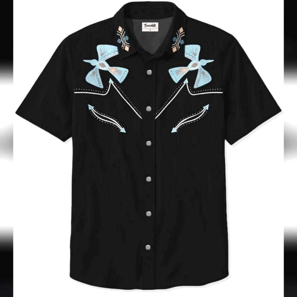 Boozelele Black Cowboy Buton Down Graffic Print Size Large Like New